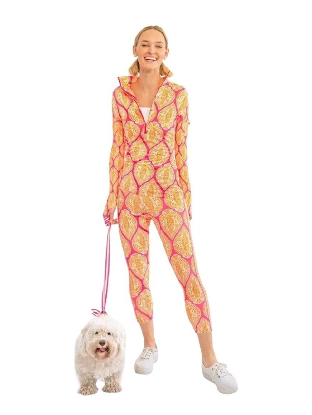 Gretchen Scott Jock Girl Half-Zip Pullover + Leggings Indian Summer Orange Pink